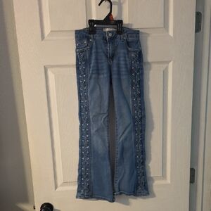 Girls Blue Lace-Up Jeans